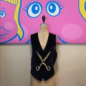 Moschino Black Navy Velvet Gold Scissors Vest